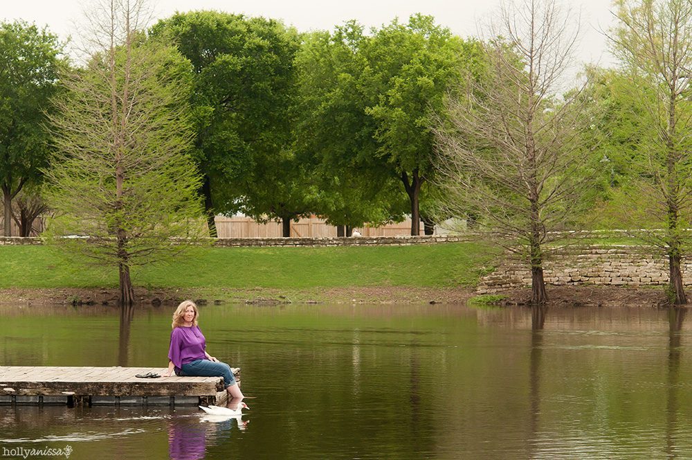Austin lifestyle portrait photographer nature self-portrait pond lake dock duck