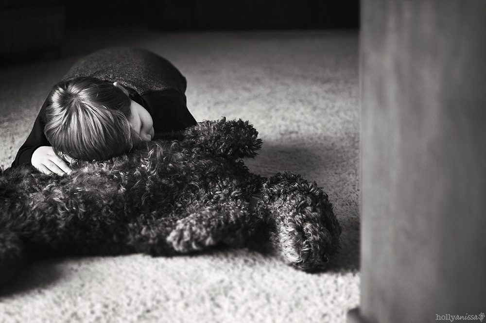 Austin lifestyle child pet dog canine Labradoodle boy black and white photographer